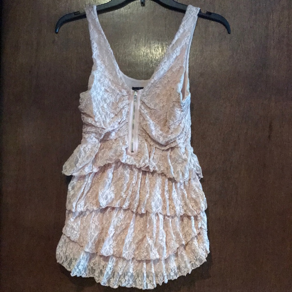 Blush lace zip up tank top